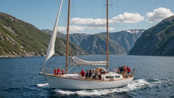 En seilbåt som seiler langs den norske kysten med en gruppe mennesker ombord.