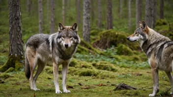 En norsk skog med en ulv og en bonde som mottar erstatning.