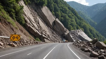 En stor steinmasse som har falt ned fra fjellet og blokkerer veien.