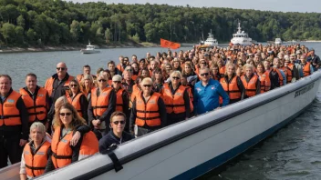 En gruppe mennesker som representerer Motorbåtforbundet, stående foran en rekke motorbåter.