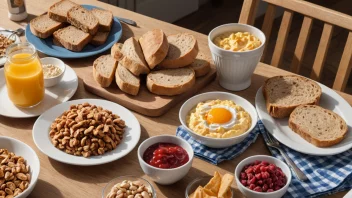 En norsk frokostbord med ulike typer brød og pålegg.