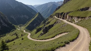 Et fjellpass med en svingete sti og bratte klipper