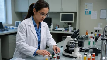 En laboratorietekniker som utfører tester og analyse i et laboratorium.