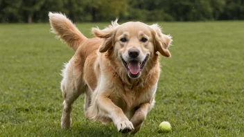 En golden retriever hund i aksjon, som viser sin vennlige og intelligente natur