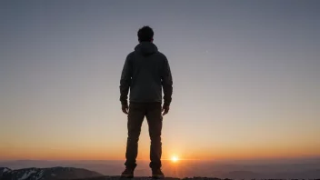 En person som står på en fjelltopp, symboliserer kampen for å nå et mål eller overvinne utfordringer.