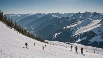 Et fjellandskap med ulike friluftsaktiviteter.