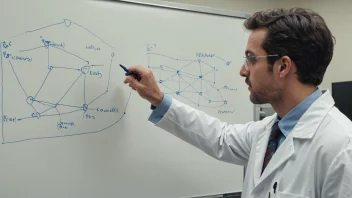 En forsker som analyserer forskningsresultater på en whiteboard.