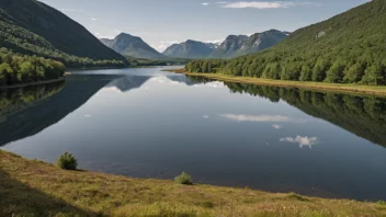 Et fredelig norsk landskap med en elv eller et geografisk område