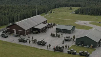 En norsk militærbase med soldater og utstyr.