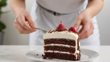 En person med en fristende kake foran seg, men med en bestemt uttrykk i ansiktet, holder seg tilbake fra å ta en bit.