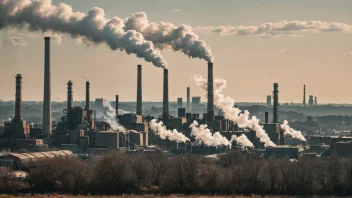 Et bilde av en fabrikk eller et industrielt landskap med skorsteiner og maskiner.