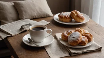 En varm og invitende morgen scene med en kopp kaffe.