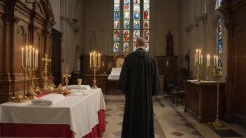 Et sakristi i en kirke, der presten forbereder seg før gudstjenesten.