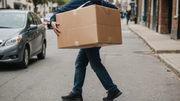 En person som holder en pakke og går fra ett sted til et annet.