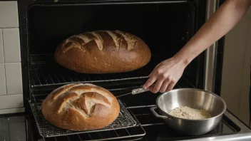 En person baker brød i en koselig kjøkken.