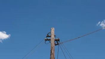 En telefonstolpe med ledninger og en blå himmel i bakgrunnen