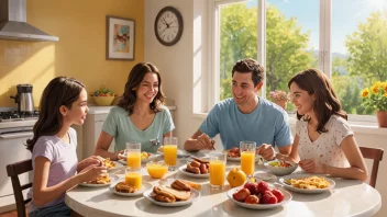 En familie som nyter en lørdagsmorgenfrokost sammen.