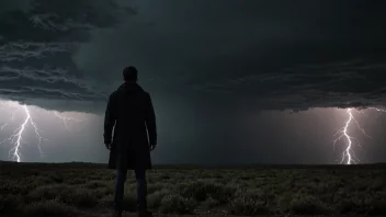 En person som står sterkt i midten av en storm, symboliserer motstand og overlevelse.