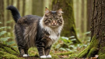 En norsk skogkatt i sin naturlige habitat, som viser sine jaktferdigheter.