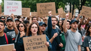 En gruppe mennesker som protesterer med skilt og bannere, med en sterk følelse av bestemthet og motstand.