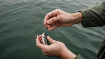 En person som fisker med en krok, med en fisk som biter kroken.