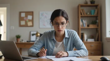 En person som sitter ved et skrivebord og prøver å fokusere på en oppgave, mens flere ting skjer i bakgrunnen, som en telefon som ringer, en person som snakker og en TV som spiller.