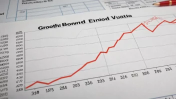 En graf som viser veksten av et obligasjonsfond over tid, med en bakgrunn av finansielle diagrammer og grafer.