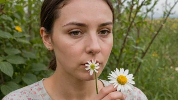 En person som sniffer på en blomst for å kjenne dens duft.