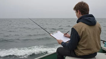 En person i en fiskebåt, som utfører en vurdering av fiskeressursene.