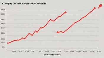 Et selskaps salgsrekorder over tid, med en ny salgsrekord indikert av en rød linje.