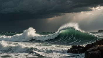 Et stormfullt hav med bølger som slår mot stranden, symboliserer uroen og omveltningen i en samfunnsstorm.