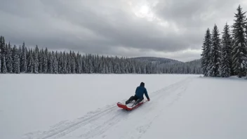 En person som bruker en slede til å bevege seg over snø i et vinterlandskap