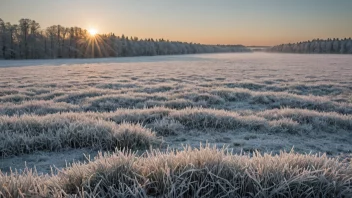 Et vinterlandskap med frost og snø.