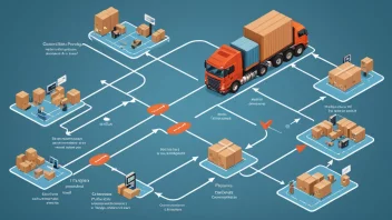 En illustrasjon av en logistikkprosess, som viser de forskjellige stadiene og komponentene som er involvert.