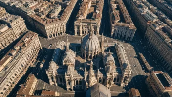 Flyfoto av Milan by med historiske bygninger og shoppingdistrikter