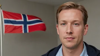 En person med etternavnet Lauritzen, med et norsk flagg i bakgrunnen.