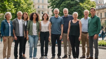 En mangfoldig gruppe mennesker som representerer en sentrumsgruppe i en bys sentrum.