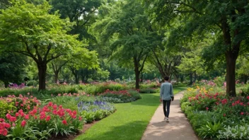 En fredelig og rolig scene av en person som nyter en avslappet tur i en vakker park.