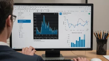 En person som analyserer data på en dataskjerm med en graf som viser en økning i fravær