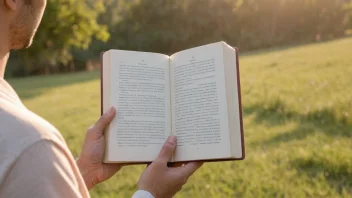 Et fredelig bilde av en person som holder en bok, som formidler en følelse av ro og åndelighet.