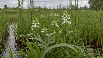 En vassåra som vokser i en våtmark, med sine lange, smale blader og karakteristiske blomster.