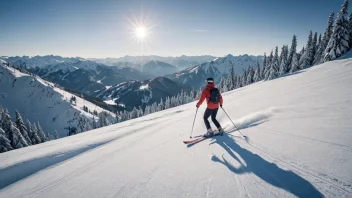 En person som går på ski i fjellet, og nyter den vakre vinterlandskapet.