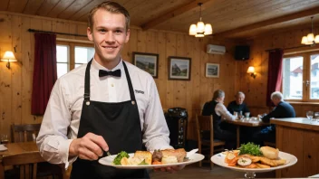 En krovert i en tradisjonell norsk kro, som serverer mat og drikke til kundene.