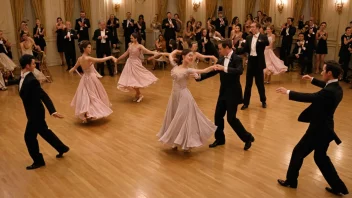 Folk som danser en vals-lignende dans med flytende og elegante trinn.