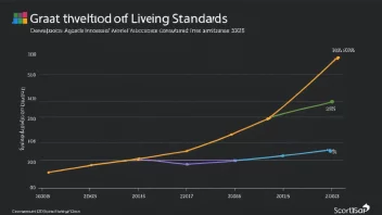 En graf som viser utviklingen av levestandarden over tid, med en økende trend.