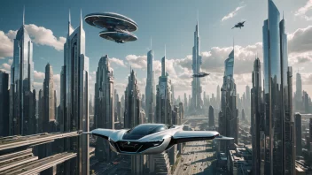 En futuristisk bylandskap som representerer studiet av futurologi.