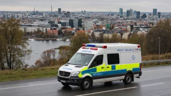 En norsk ambulanse som kjører på en vei