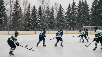 Gutter som spiller ishockey på en utendørsbane.