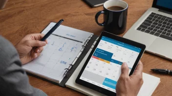 En person som planlegger og organiserer sine betalinger med en digital kalender og en bankkonto.