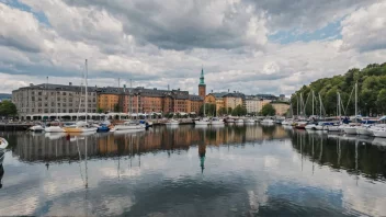 En idyllisk havn i Oslo med gamle bygninger og seilbåter